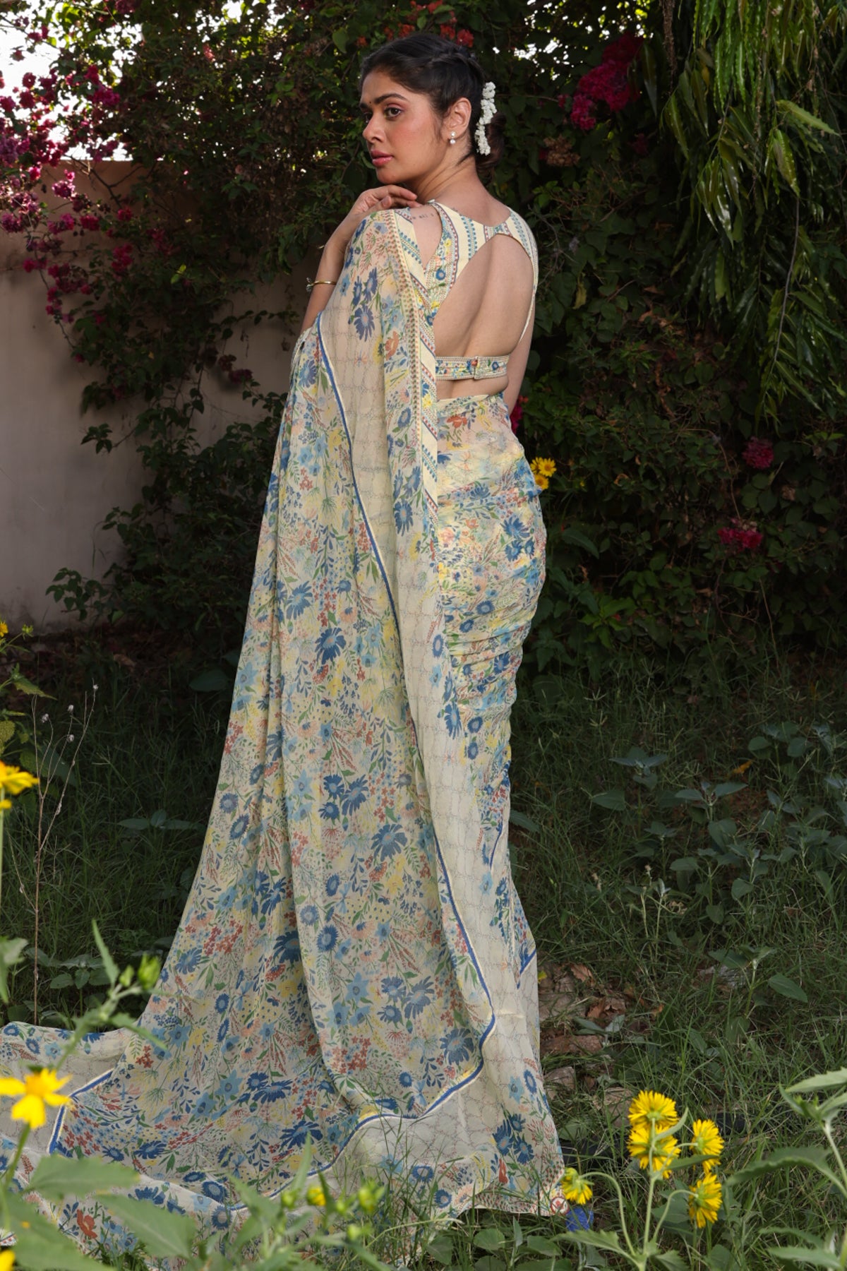 WOMEN'S PASTEL YELLOW - MULTI COLOR CHIFFON ELIANA SAREE