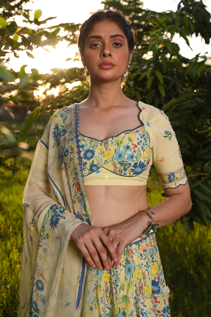 WOMEN'S PASTEL YELLOW - MULTI COLOR COTTON MOSS JOVIE BLOUSE