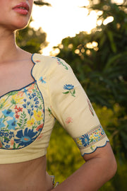 WOMEN'S PASTEL YELLOW - MULTI COLOR COTTON MOSS JOVIE BLOUSE