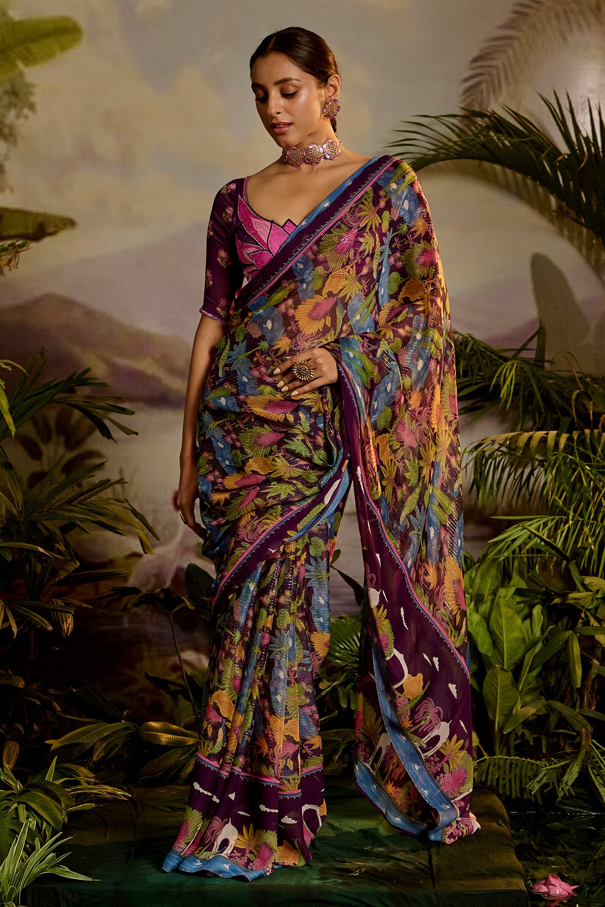 WOMEN'S MULTICOLOR MODAL SATIN SAMANDAR SAREE