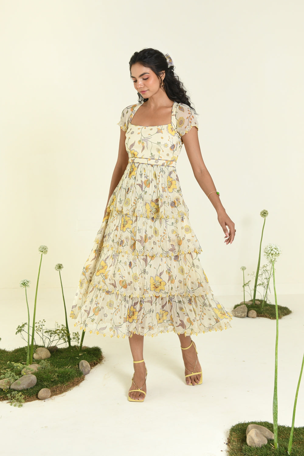WOMEN'S BEIGE CHIFFON MEADOW DRESS