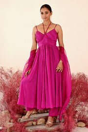 WOMEN'S MAGENTA CREPE & ORGANZA ZEENAT ANARKALI SET