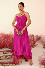 WOMEN'S MAGENTA CREPE & ORGANZA ZEENAT ANARKALI SET