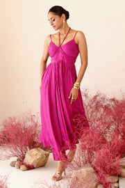 WOMEN'S MAGENTA CREPE & ORGANZA ZEENAT ANARKALI SET