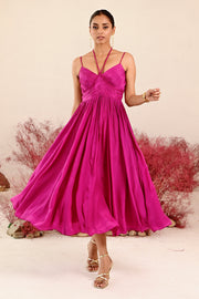 WOMEN'S MAGENTA CREPE & ORGANZA ZEENAT ANARKALI SET