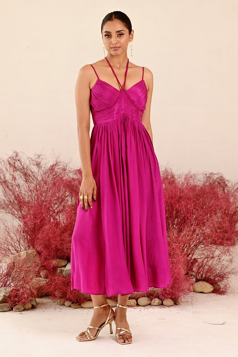 WOMEN'S MAGENTA CREPE & ORGANZA ZEENAT ANARKALI SET