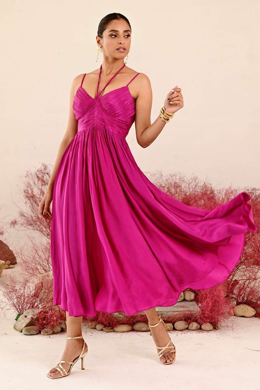 WOMEN'S MAGENTA CREPE & ORGANZA ZEENAT ANARKALI SET