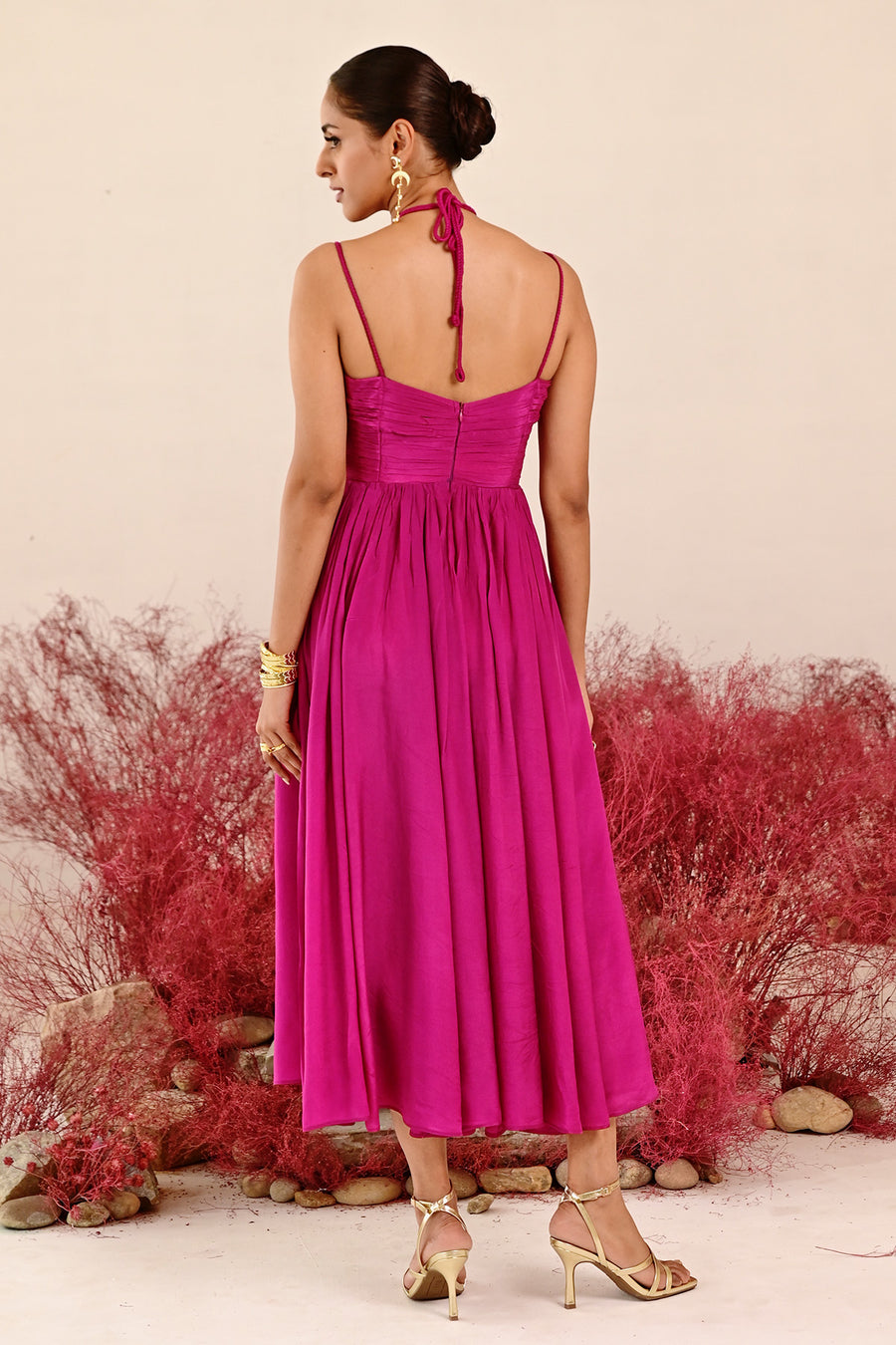 WOMEN'S MAGENTA CREPE & ORGANZA ZEENAT ANARKALI SET