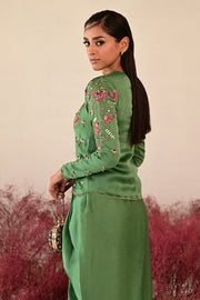 WOMEN'S GREEN SATIN ORGANZA ZARINA CO-ORD SET