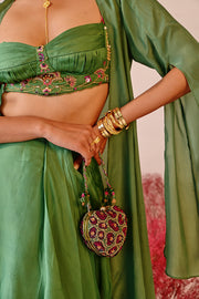 WOMEN'S GREEN CREPE & SATIN ORGANZA REHANA CHOGA SET