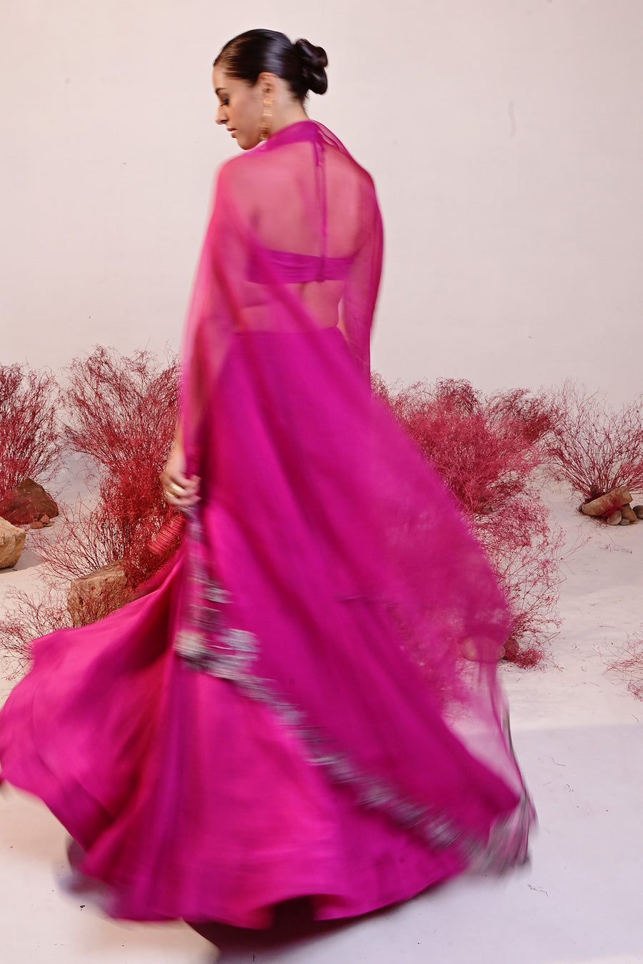 WOMEN'S MAGENTA CREPE & ORGANZA MALLIKA LEHENGA SET