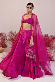 WOMEN'S MAGENTA CREPE & ORGANZA MALLIKA LEHENGA SET