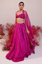 WOMEN'S MAGENTA CREPE & ORGANZA MALLIKA LEHENGA SET