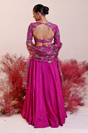 WOMEN'S MAGENTA CREPE & ORGANZA SAHIBA LEHENGA SET