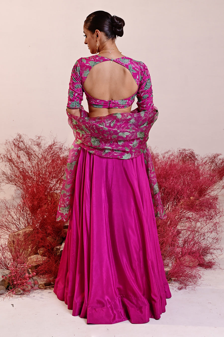 WOMEN'S MAGENTA CREPE & ORGANZA SAHIBA LEHENGA SET