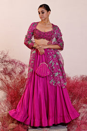 WOMEN'S MAGENTA CREPE & ORGANZA SAHIBA LEHENGA SET