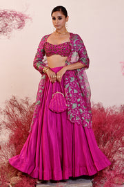 WOMEN'S MAGENTA CREPE & ORGANZA SAHIBA LEHENGA SET