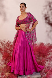 WOMEN'S MAGENTA CREPE & ORGANZA SAHIBA LEHENGA SET