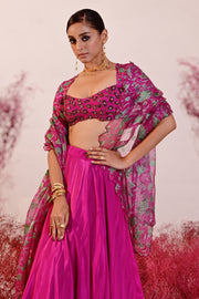 WOMEN'S MAGENTA CREPE & ORGANZA SAHIBA LEHENGA SET