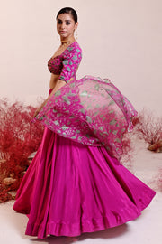 WOMEN'S MAGENTA CREPE & ORGANZA SAHIBA LEHENGA SET