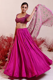 WOMEN'S MAGENTA CREPE & ORGANZA SAHIBA LEHENGA SET