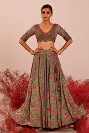 WOMEN'S GREEN CREPE & ORGANZA LIUORA LEHENGA SET