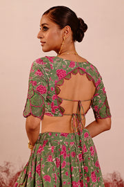 WOMEN'S GREEN CREPE & ORGANZA LIUORA LEHENGA SET