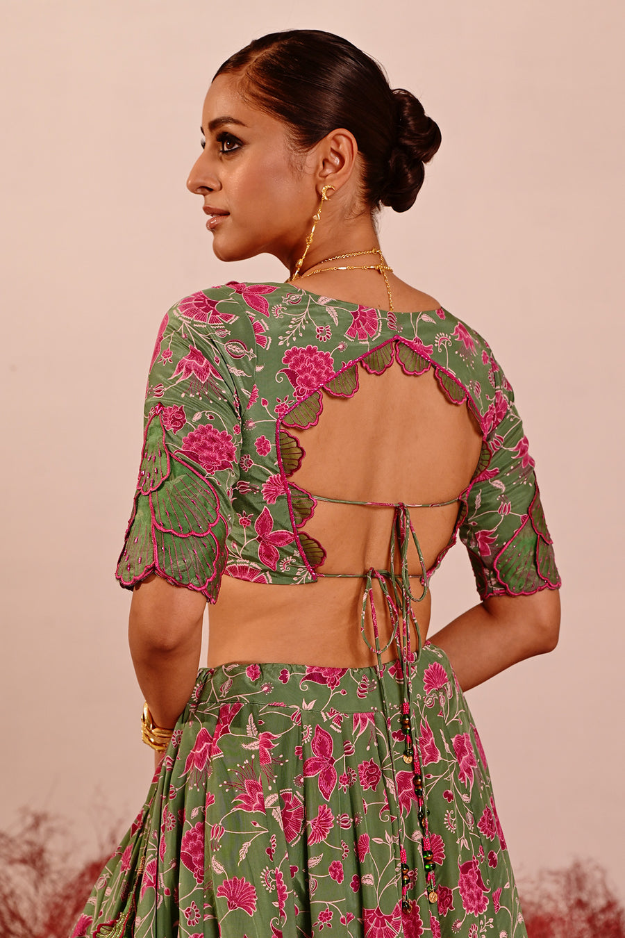 WOMEN'S GREEN CREPE & ORGANZA LIUORA LEHENGA SET