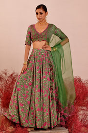 WOMEN'S GREEN CREPE & ORGANZA LIUORA LEHENGA SET