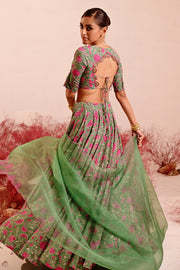 WOMEN'S GREEN CREPE & ORGANZA LIUORA LEHENGA SET