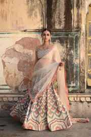 WOMEN'S MULTICOLOR LINEN SATIN SILK RAAS LEHENGA SET -WS