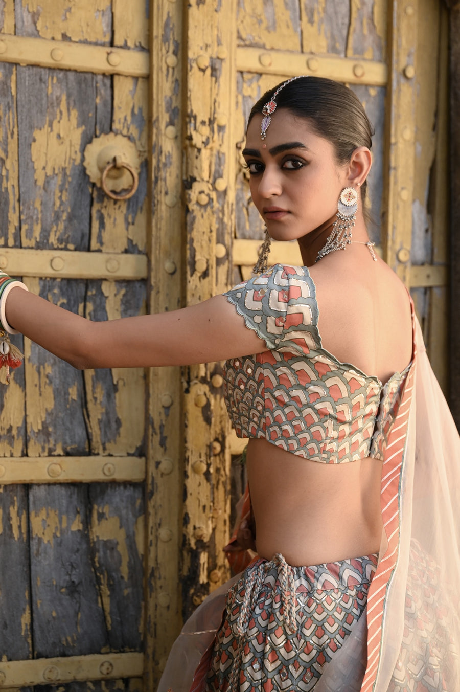 WOMEN'S MULTICOLOR LINEN SATIN SILK RAAS LEHENGA SET -WS