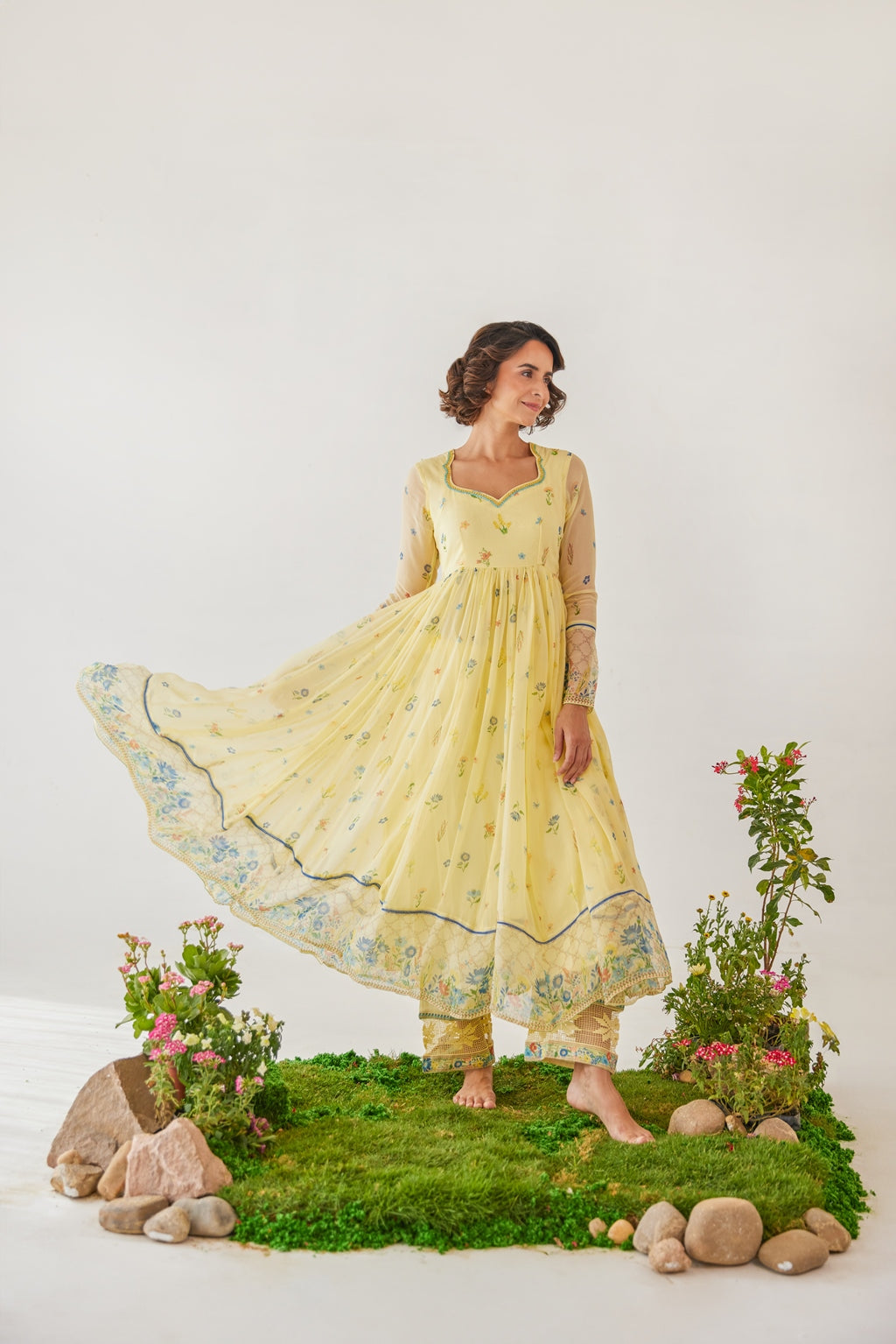 WOMEN'S YELLOW CHIFFON EDEN ANARKALI