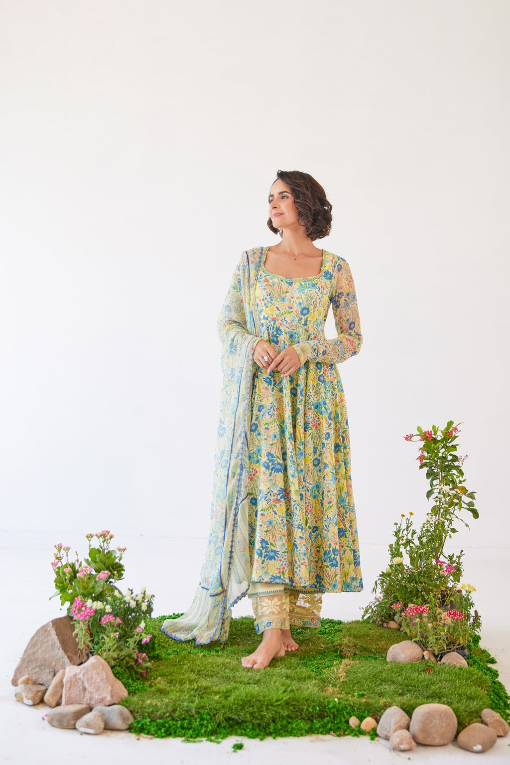 WOMEN'S YELLOW MOSS GLORIA ANARKALI KURTA