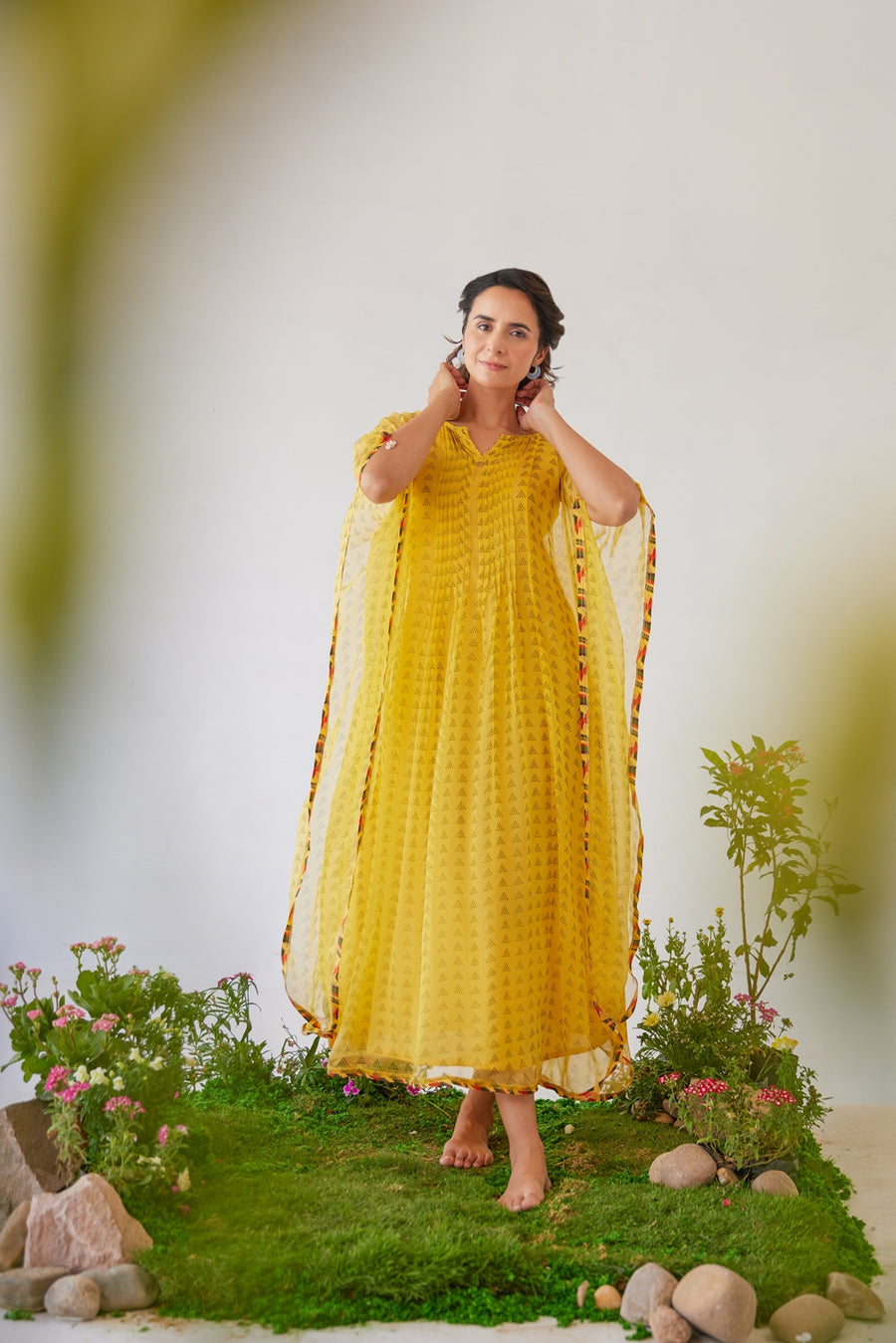 WOMEN'S YELLOW CHIFFON LARA KAFTAN
