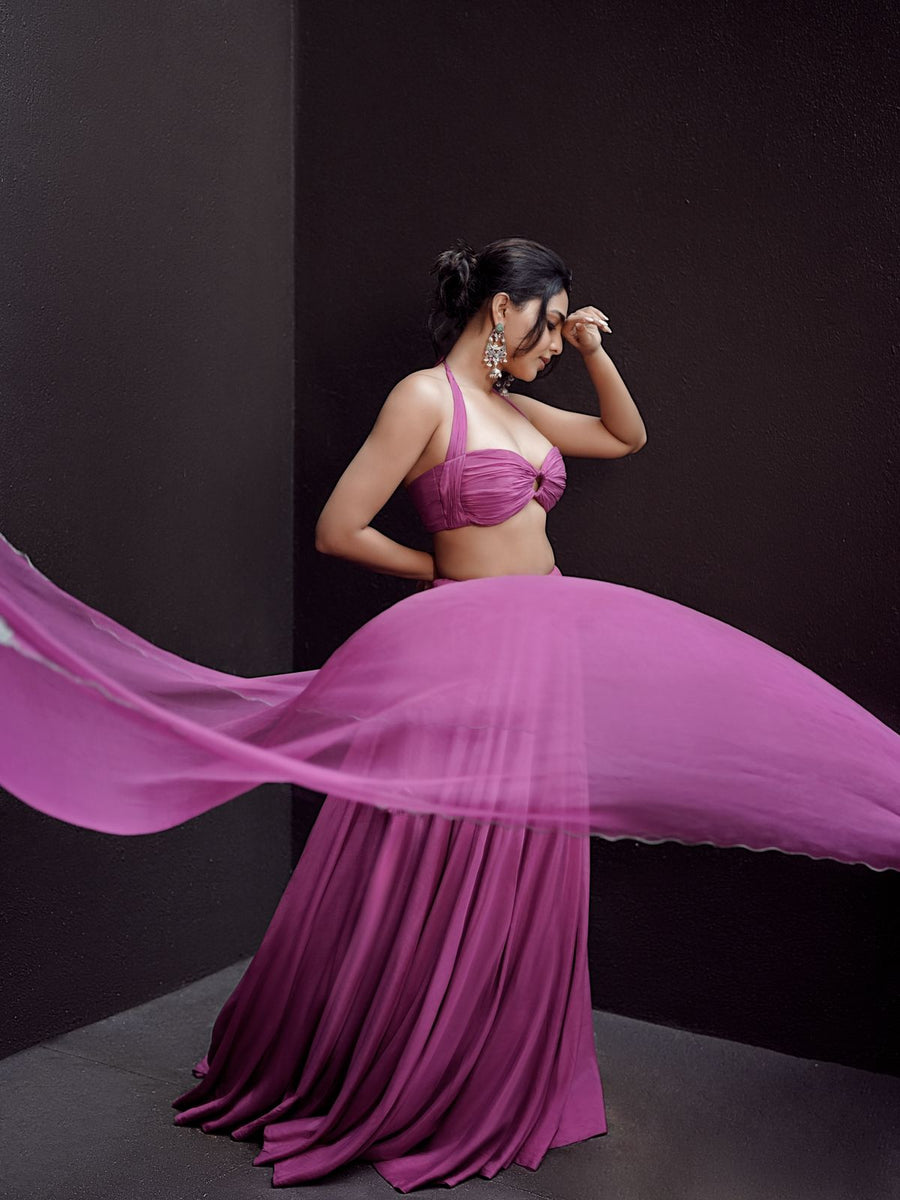 WOMEN'S MAGENTA CREPE & ORGANZA MALLIKA LEHENGA SET