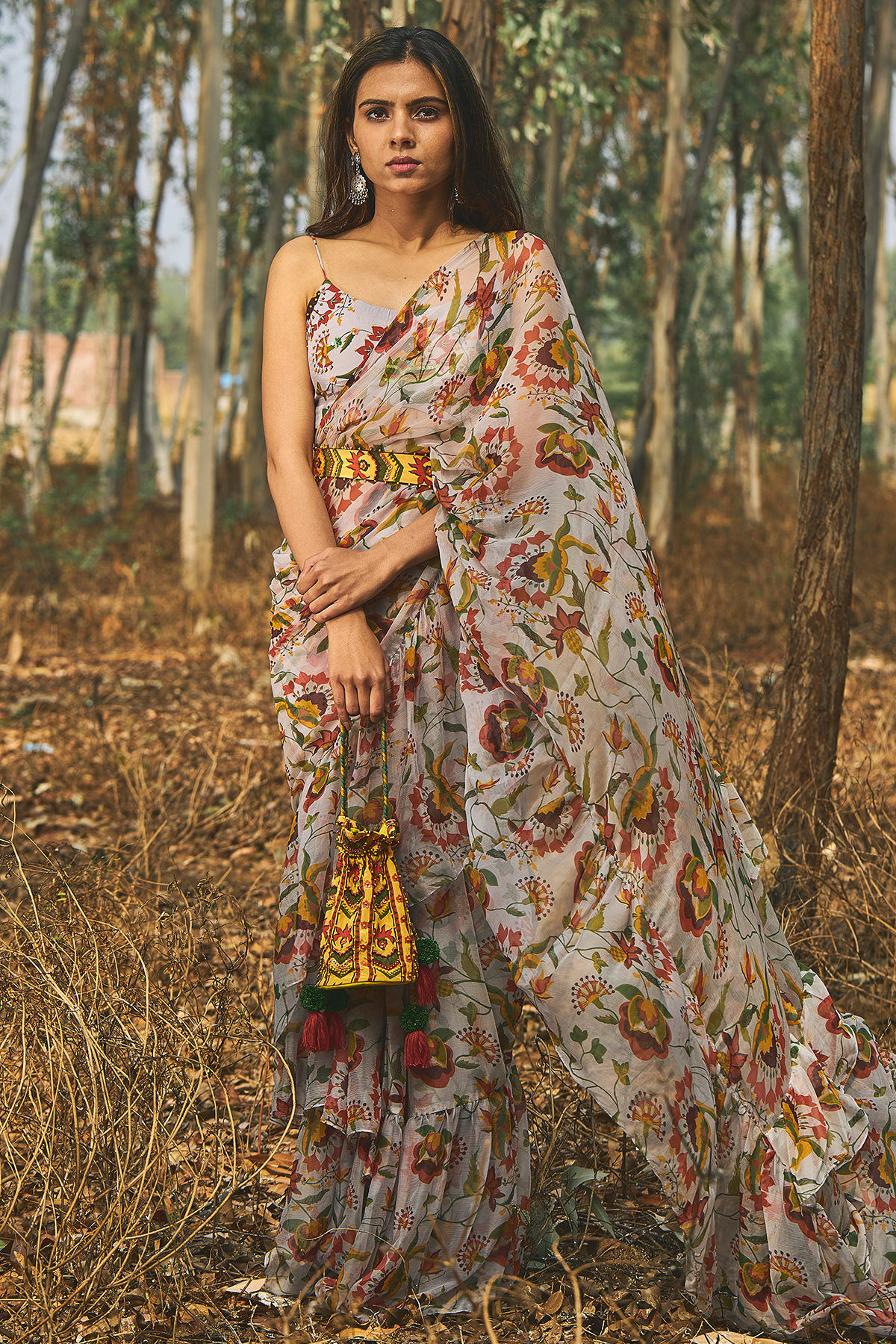 Sundown Ruffled Saree Set Of 2 - Baise Gaba