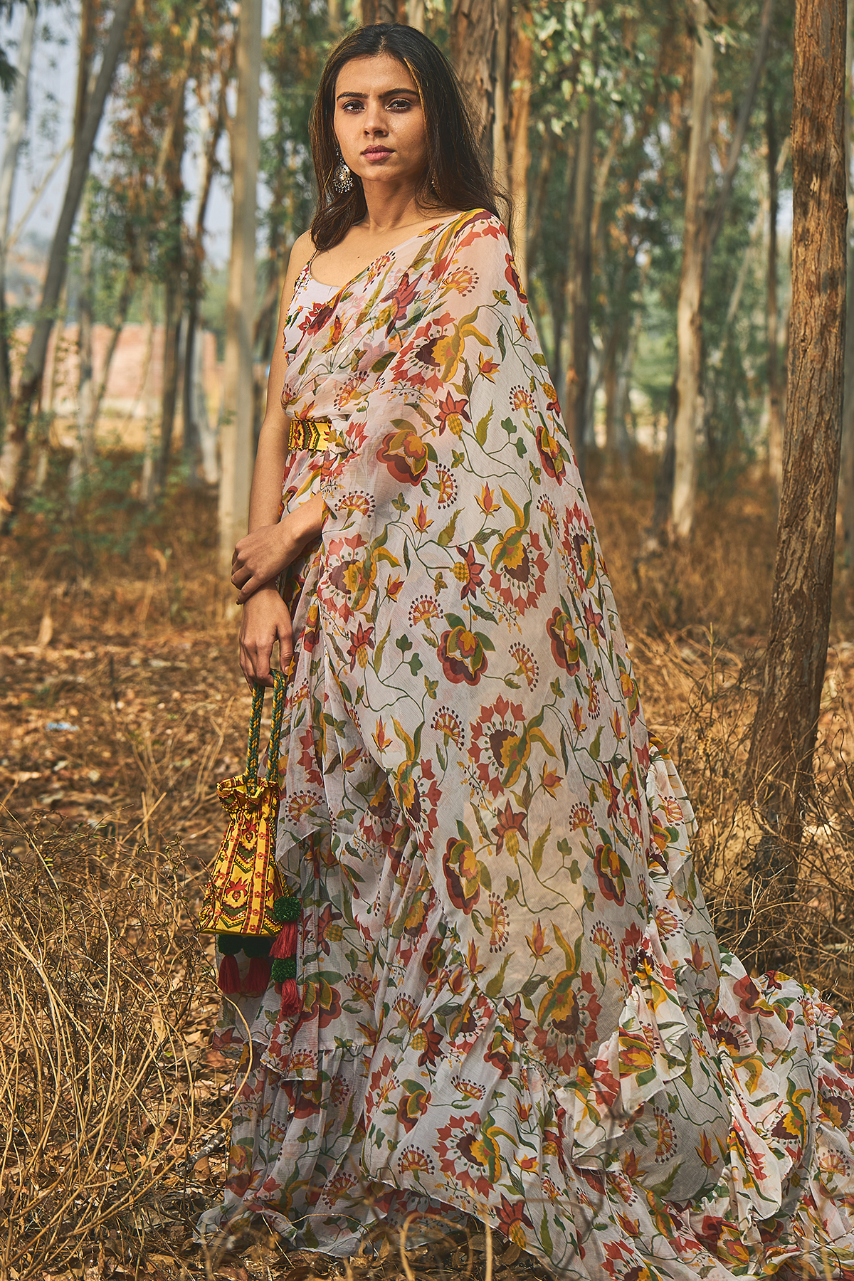 Sundown Ruffled Saree Set Of 2 - Baise Gaba