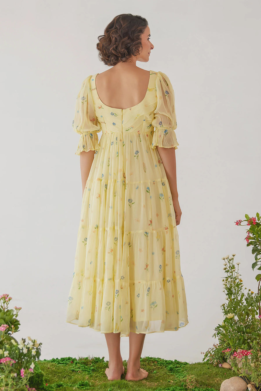 YELLOW CHIFFON ANARKALI DRESS