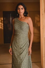 GREEN CHIFFON BANDHANI DRESS