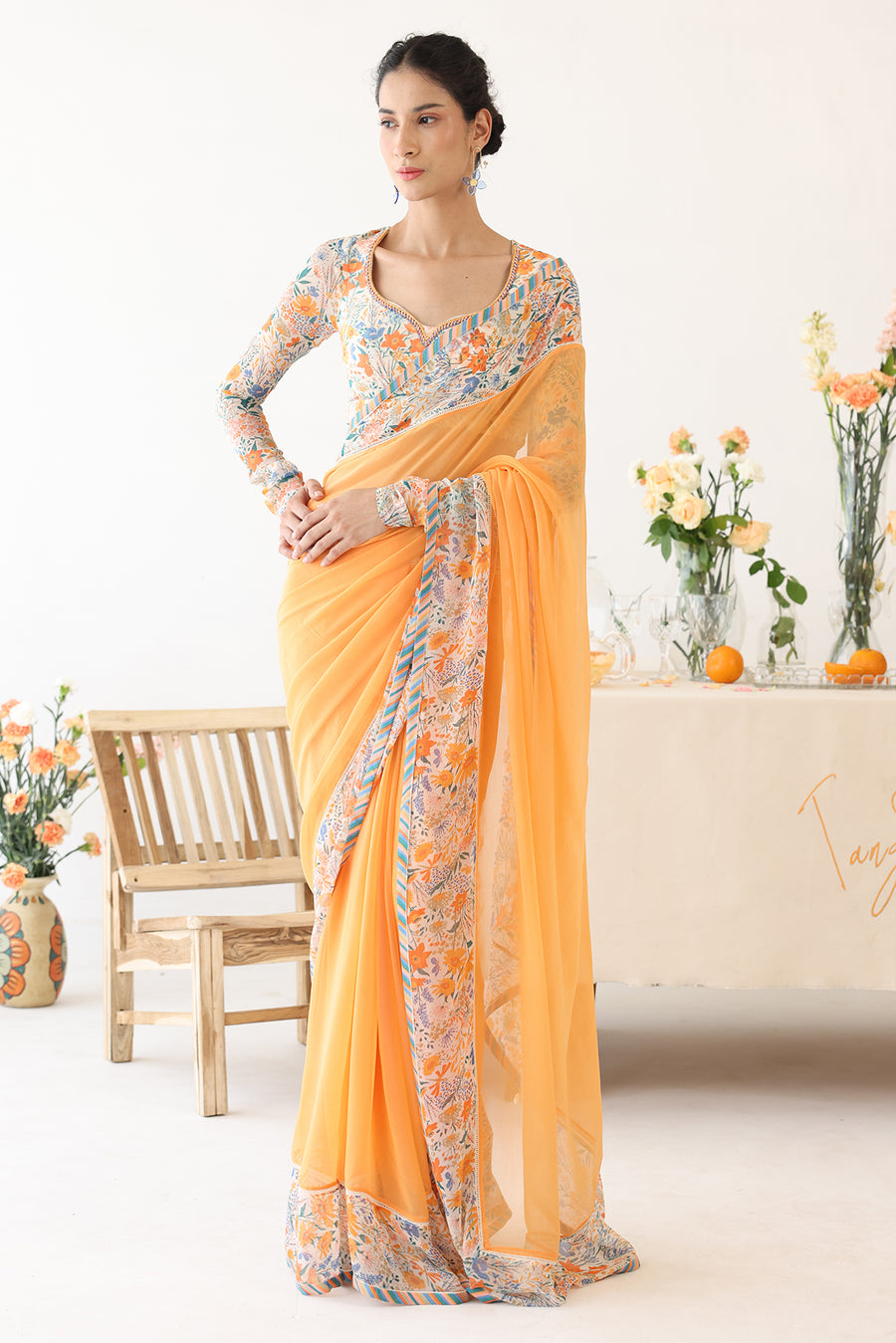 TANGELO SAREE WITH BLOUSE PIECE