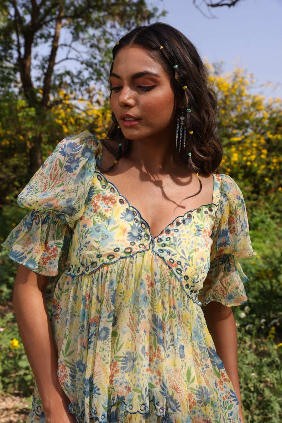 Charmy Dress Chiffon Cotton Pastel Yellow for Party Wear XXS to