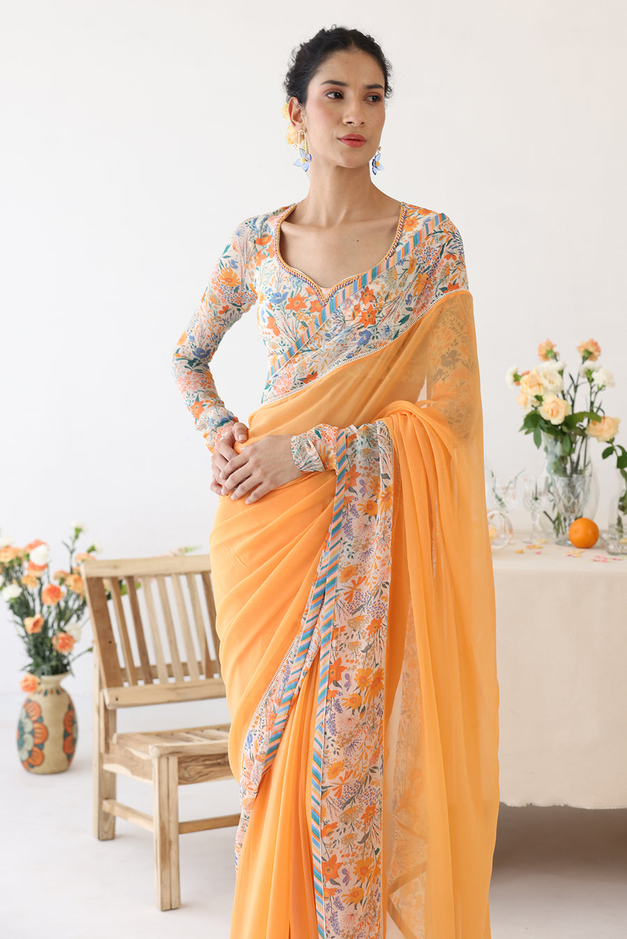 TANGELO SAREE WITH BLOUSE PIECE