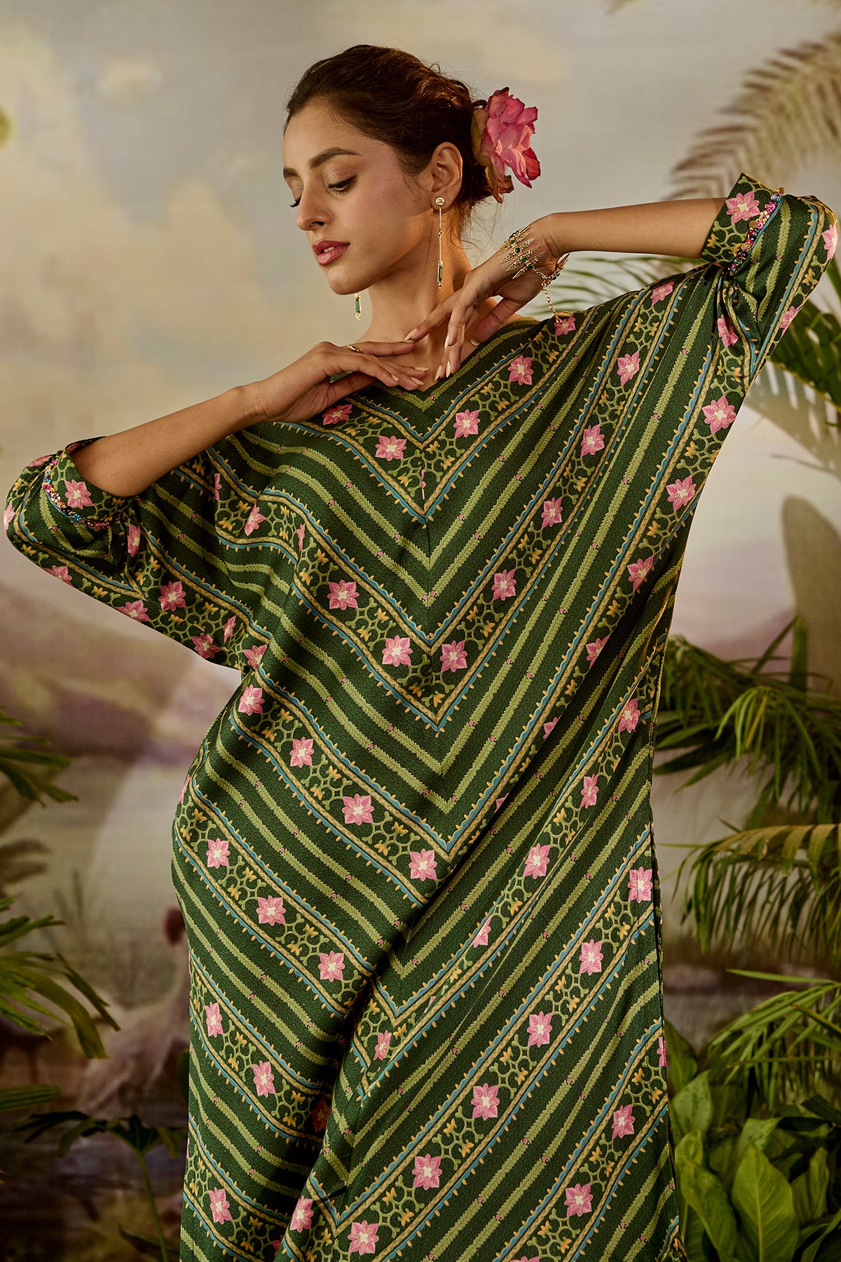 Women's Green Check Cotton Tahir Kurta Sets