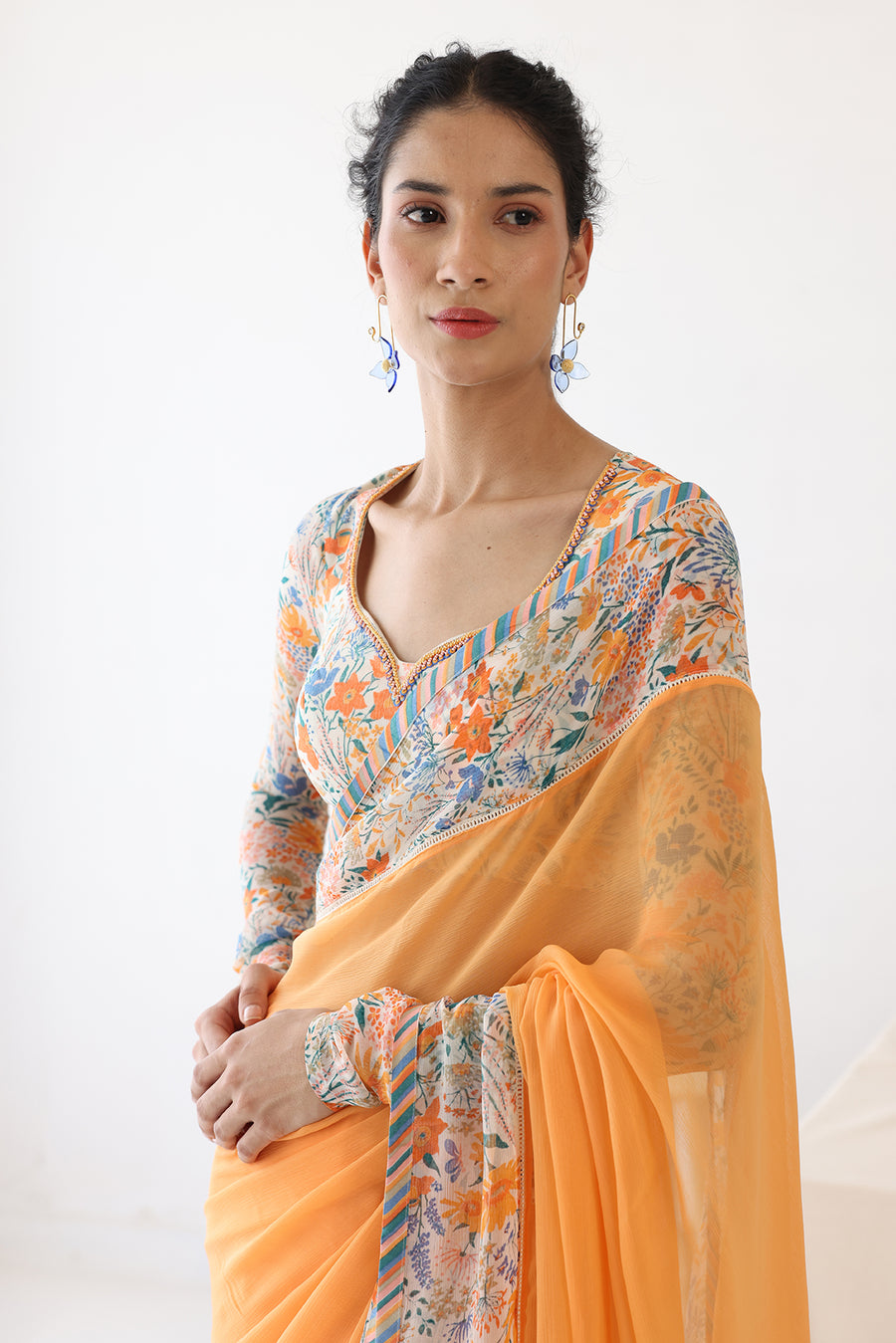 TANGELO SAREE WITH BLOUSE PIECE