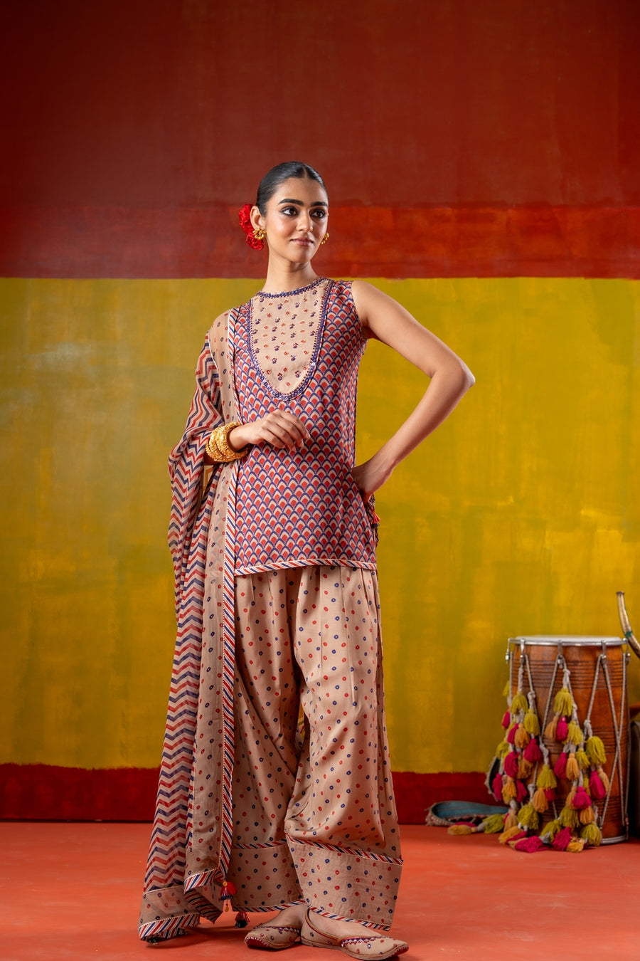 JHANJHAR KURTA WITH FARSHI SALWAR SET OF 3