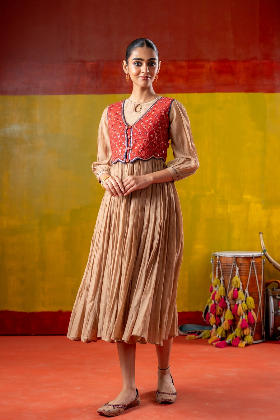 SHAGUN DRESS WITH KESAR KOTI SET OF 2