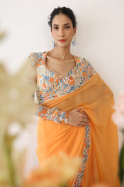 TANGELO SAREE WITH BLOUSE PIECE