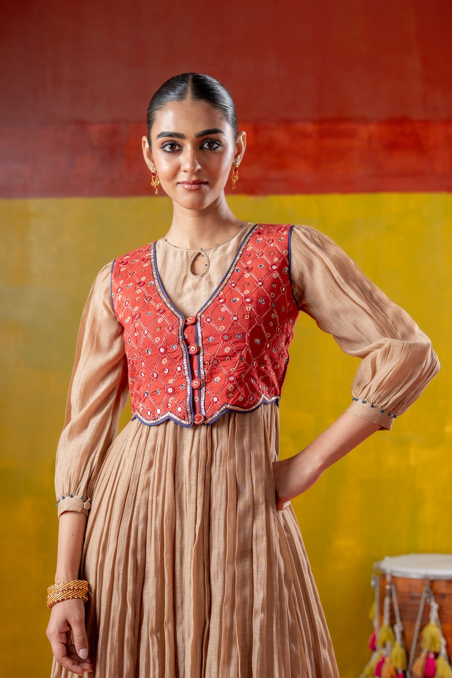 SHAGUN DRESS WITH KESAR KOTI SET OF 2
