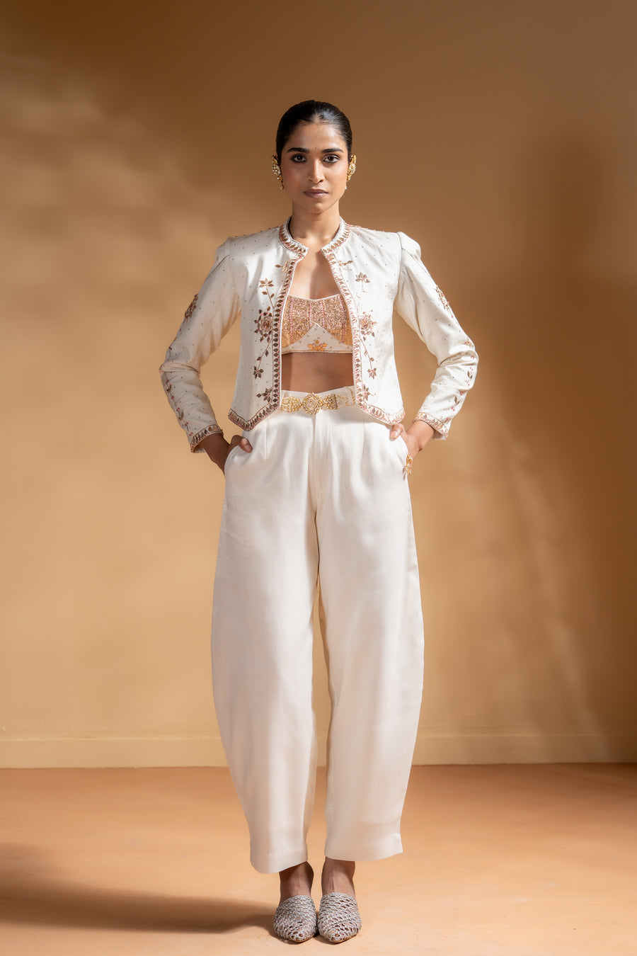 KESHINI BRALETTE & SHEET PANTS & CHANDRA JACKET